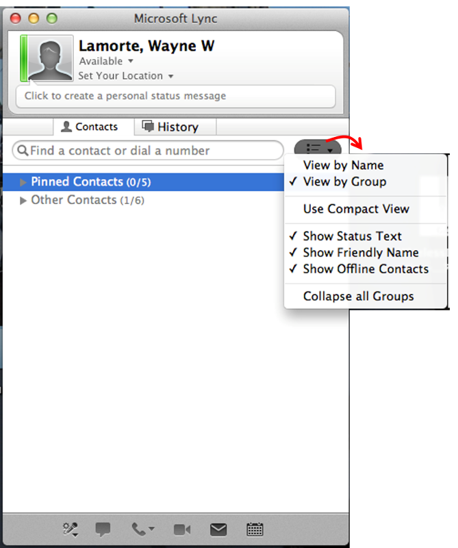 microsoft lync for mac arrange contact lists